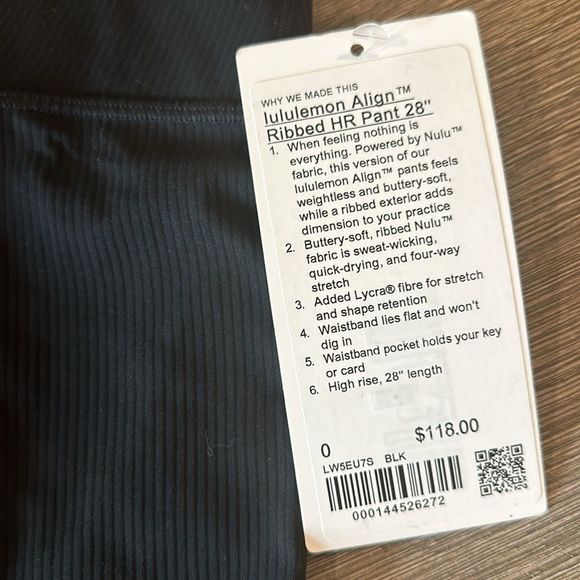 Lululemon Align Ribbed High-Rise Pant 28" Black size 0 NWT XS leggings - Picture 3 of 6